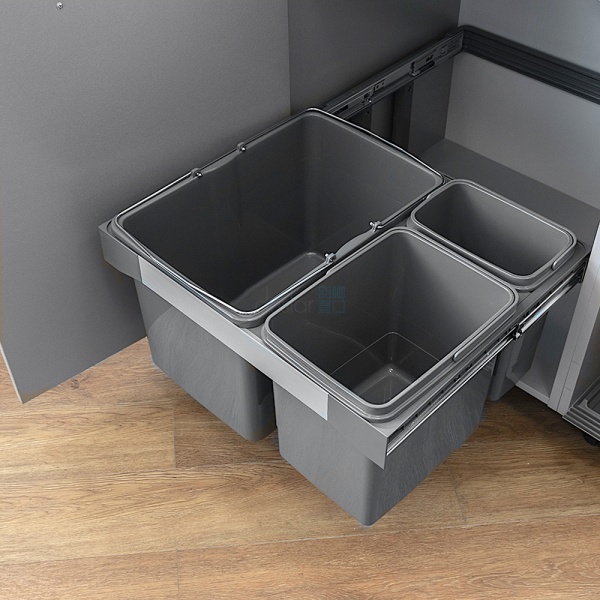 картинка Система сортировки FREE JAZZ на распашной фасад 600 мм, 3 ведра (1х34л, 1х15л, 1х7л), цвет - графит от магазина SEFI