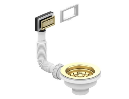 картинка Выпуск для мойки 114 GOLD new c рамкой и заглушкой (гофра) от магазина SEFI