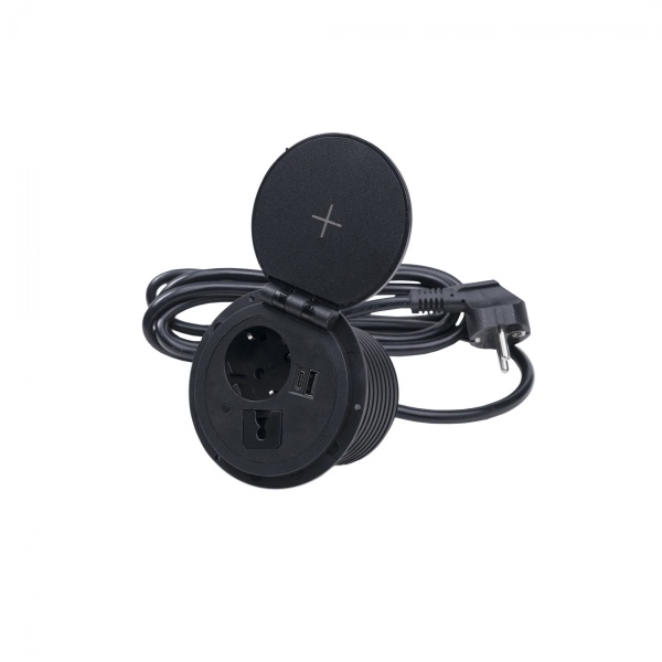 картинка Выдвижной удлинитель Locus Wireless 5W, 1-розетка, USB-A+C, черный, AKS магазин SEFI являющийся официальным дистрибьютором в России  картинка Выдвижной удлинитель Locus Wireless 5W, 1-розетка, USB-A+C, черный, AKS от магазина SEFI