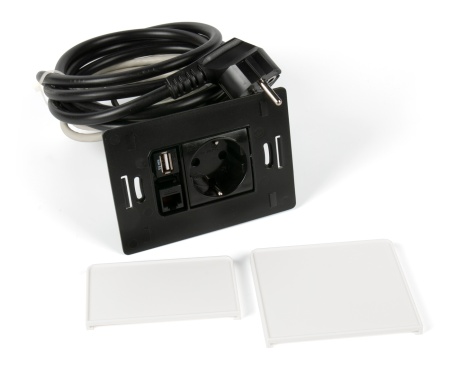 картинка Блок розеток с крышками-шторками: 1 розетка 220В + 1 порт RJ45 + 1 USB-зарядка Type A ASA Plastici VersaPad, белый (03VI80F5BN) от магазина SEFI