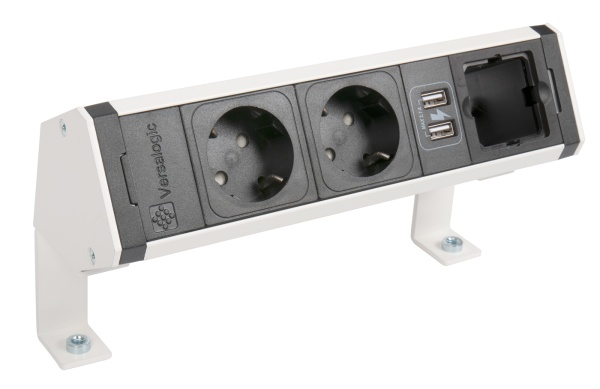картинка Блок розеток: 2 евророзетки 220В, 2 USB-зарядки Type A+A, пустой модуль ASA Plastici VersaDesk, белый (06123F00031) от магазина SEFI