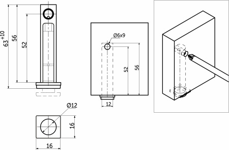 картинка Опора меб. мет. REKORD h52 с регул., врезная цинк+черный AKS от магазина SEFI