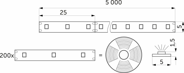 картинка Лента светодиодная - 9,6W/m, 12V, 5мм, 2835, 120 д/м, IP20, холодный белый (6000K), узкая - 5м, AKS от магазина SEFI
