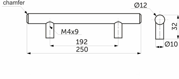 картинка Ручка меб. релинговая 192/250 полая сталь шлифованная сталь AKS магазин SEFI являющийся официальным дистрибьютором в России  картинка Ручка меб. релинговая 192/250 полая сталь шлифованная сталь AKS от магазина SEFI