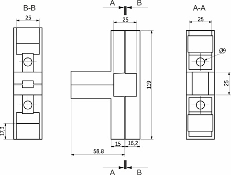 картинка Соединитель 4-х труб угловой для квадр. трубы 25*25 QUADRO, черный AKS от магазина SEFI