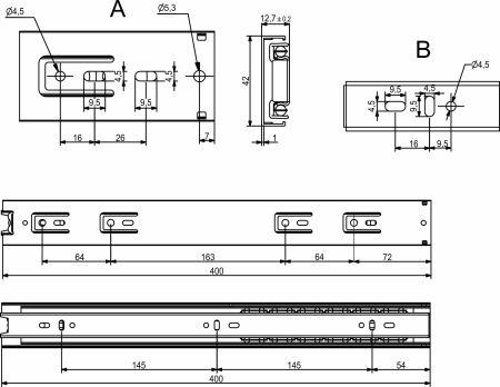 картинка Направляющая шариковая L-400 h=42 GRIDLI B от магазина SEFI