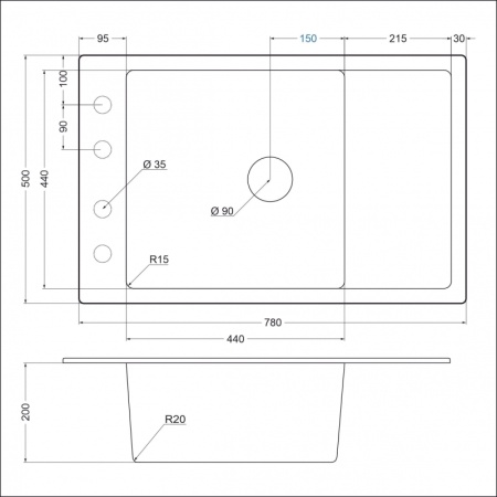 картинка Мойка EMAR 1780.Q, цвет Берилл от магазина SEFI