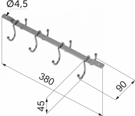 картинка Держатель подвесной для кружек 380*45*90, хром AKS от магазина SEFI