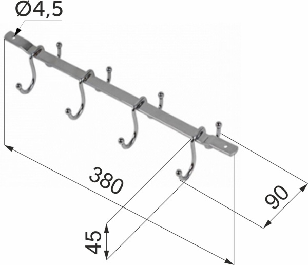 картинка Держатель подвесной для кружек 380*45*90, хром AKS от магазина SEFI