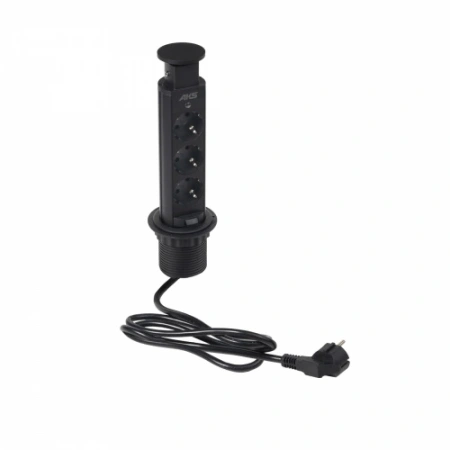 картинка Выдвижной удлинитель Vulcan, 60 мм 3 розетки, крышка пластик, цвет черный, AKS от магазина SEFI