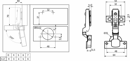 картинка Петля полунакладная с доводчиком 48мм h2 clip-on AKS от магазина SEFI