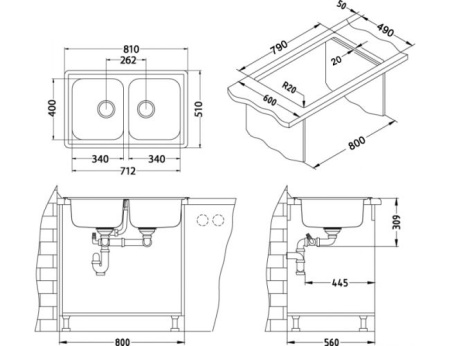 картинка Мойка ELEGANT 40 SAT-90 810X510 в компл.с сифоном 1130555, от магазина SEFI