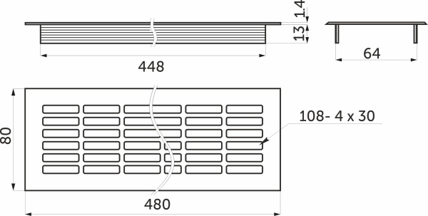картинка Решетка вентиляционная 480х80мм инокс алюминий AKS магазин SEFI являющийся официальным дистрибьютором в России  картинка Решетка вентиляционная 480х80мм инокс алюминий AKS от магазина SEFI
