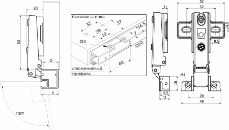 картинка Петля д/алюм.рамки Z-1 накладная с пружиной h2 slide-on AKS (саморезы) от магазина SEFI