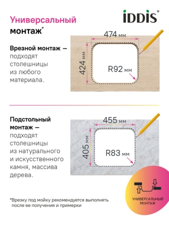 картинка Мойка IDDIS Mate нерж. сталь, сатин, 490*440, MAT49S0i77 от магазина SEFI