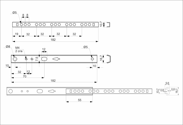 картинка Направляющая шариковая L-182 h=17 AKS A от магазина SEFI