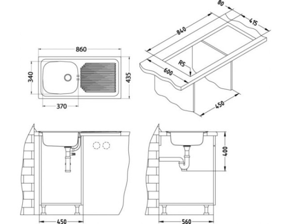 картинка Мойка ALVEUS BASIC 60 LEI-60 860X435 в комплекте с сифоном 1011717, от магазина SEFI