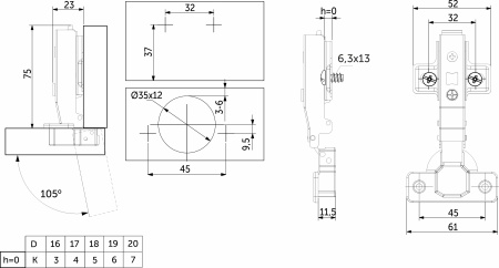 картинка Петля накладная с доводчиком 48мм h2 clip-on PRIME by AKS (еврошурупы, заглушки) (упак.-2шт.) от магазина SEFI