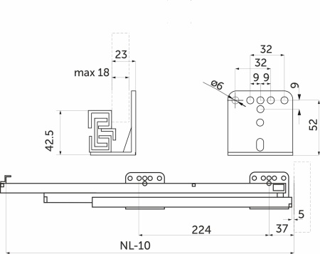 картинка Направляющая скрытого монтажа L-350 с доводчиком ДСП до18mm с замками AKS SLIM SLIDE полное выдвижение от магазина SEFI