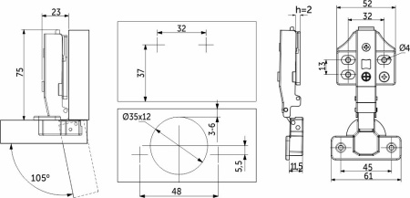 картинка Петля накладная с доводчиком 48мм h2 clip-on PRIME by AKS 3D (саморезы, заглушки) (упак.-2шт.) от магазина SEFI