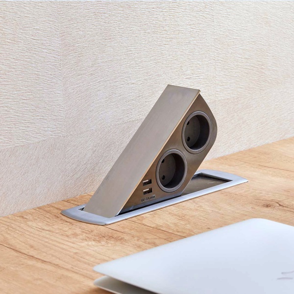 картинка Поворотный блок: 2 электрические розетки 220B + 2 USB-зарядки Type A SFL Cizo, нержавеющая сталь (SC035IB) от магазина SEFI