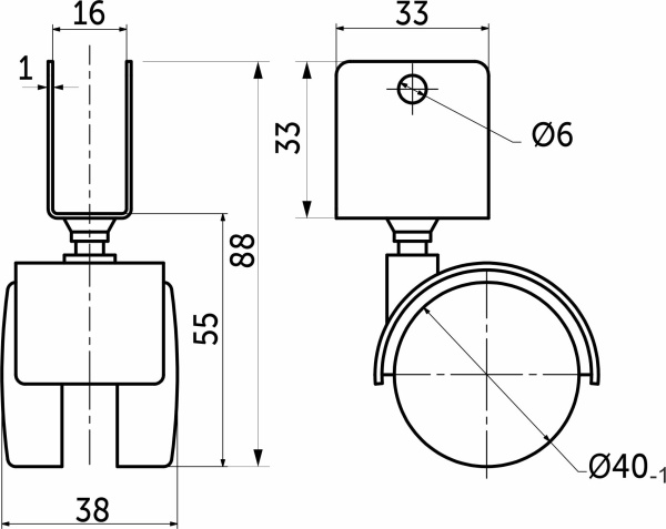 картинка Колесо меб. пласт. d40 U-образное, черный AKS от магазина SEFI