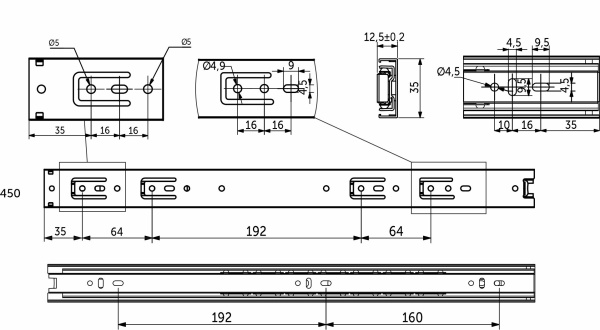 картинка Направляющая шариковая L-450 h=35 GRIDLI A от магазина SEFI
