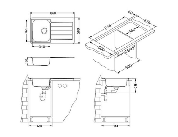 картинка Мойка LINE MONARCH 20 COPPER 860X5001X в компл. с выпуском без сифона, от магазина SEFI