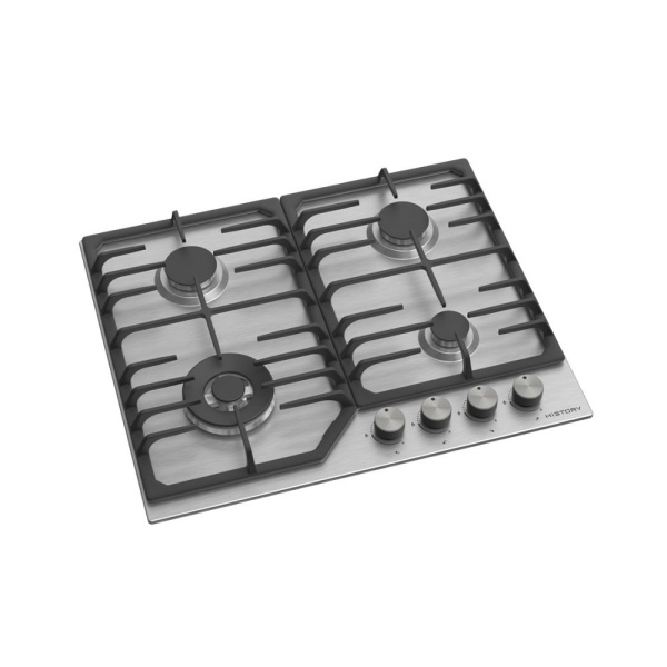 картинка Газовая варочная панель HiSTORY HGE 643C FIX, Серебристая INOX от магазина SEFI