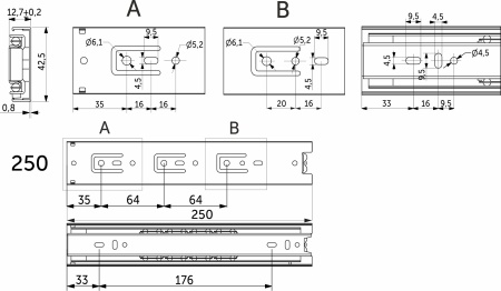 картинка Направляющая шариковая L-250 h=42 GRIDLI A от магазина SEFI