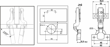 картинка Петля полунакладная с пружиной обратного действия 45мм h0 clip-on AKS от магазина SEFI