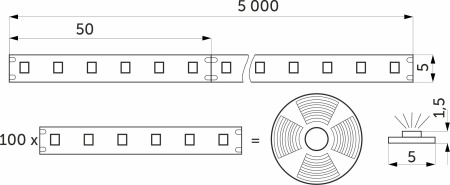 картинка Лента светодиодная - 9,6W/m, 24V, 5мм, 2835, 120 д/м, IP20, холодный белый (6000K), узкая - 5м, AKS магазин SEFI являющийся официальным дистрибьютором в России  картинка Лента светодиодная - 9,6W/m, 24V, 5мм, 2835, 120 д/м, IP20, холодный белый (6000K), узкая - 5м, AKS от магазина SEFI