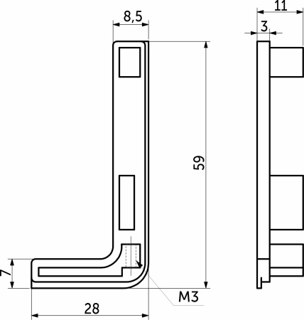 картинка Комплект заглушек металлич. к профилю Gola, L-образных (левая+правая) черный 3 AKS от магазина SEFI