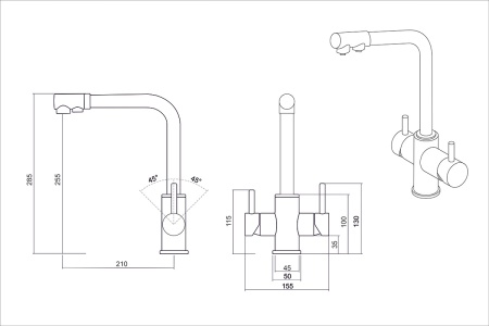 картинка Смеситель Oulin OL-8021 с подключением к фильтру, цвет сатин от магазина SEFI