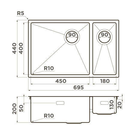 картинка Omoikiri Taki 69-2-U/IF-L Side-LG нерж. сталь/светлое золото от магазина SEFI