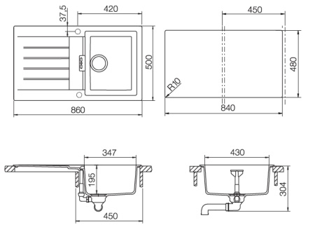 картинка Кухонная мойка SCHOCK PRIMUS 45D CRISTALITE оникс от магазина SEFI
