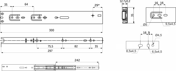 картинка Направляющая шариковая L-300 h=35 AKS PLUS SOFT CLOSE от магазина SEFI
