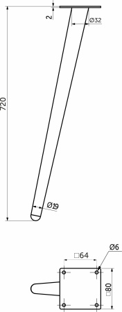 картинка Опора меб. конусная h720 наклонная, черный AKS от магазина SEFI