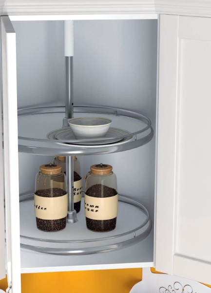 картинка Верхняя угловая карусель 4/4 на оси в корпус 600*600 мм, D полок 460 мм, корзины - ДСП от магазина SEFI