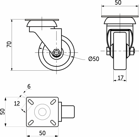 картинка Колесо меб. d50 h70 с площадкой с рез.ободом, серый AKS от магазина SEFI