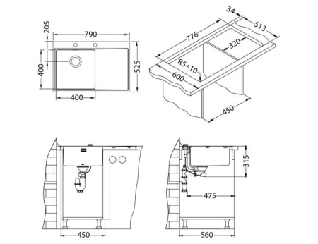 картинка Мойка PURE 40R KMB 90 790X5251X правая в ком. с сифоном 1127252, от магазина SEFI
