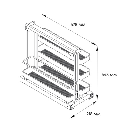 картинка Выдвижная система FLATLINE на распашной фасад от 300 мм, крепление ко дну корпуса, антрацит от магазина SEFI