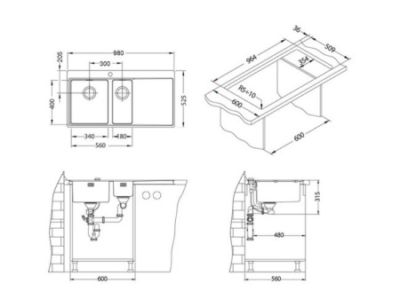 картинка Мойка PURE 60L KMB-90 980X525 левая в комплекте с сифоном 1127259, от магазина SEFI
