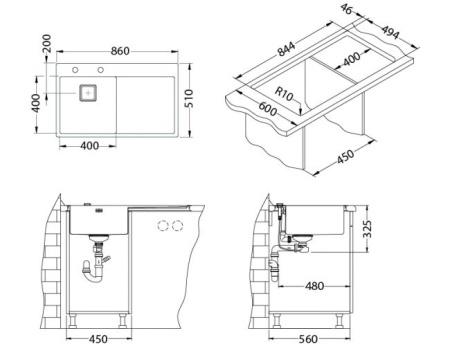 картинка Мойка Alveus STYLUX 50 L BRS-90 860X510 левая в компл.с сифоном 1133398 от магазина SEFI