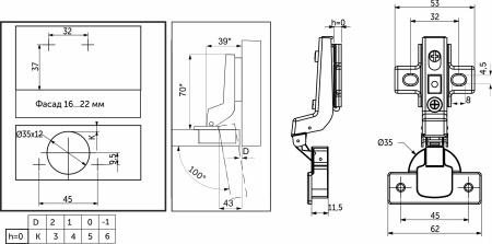 картинка Петля внутренняя с доводчиком 45мм h0 clip-on AKS PLUS (саморезы, заглушки) магазин SEFI являющийся официальным дистрибьютором в России  картинка Петля внутренняя с доводчиком 45мм h0 clip-on AKS PLUS (саморезы, заглушки) от магазина SEFI