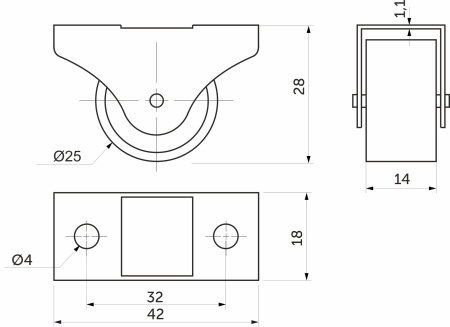 картинка Ролик меб. d25 h28 прямоходящий с рез.ободом, серый AKS от магазина SEFI
