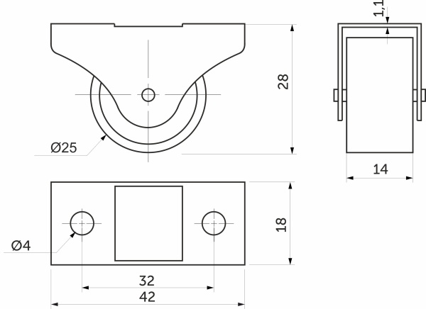 картинка Ролик меб. d25 h28 прямоходящий с рез.ободом, серый AKS от магазина SEFI
