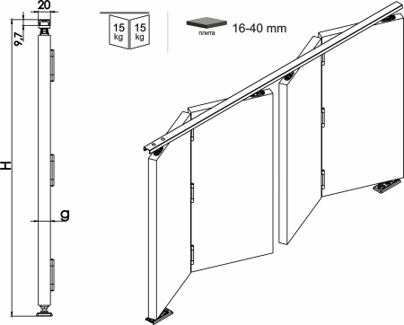 картинка Комплект BIFOLD для 1 складной-сдвижной двери LAGUNA 15 кг (без направляющей) от магазина SEFI