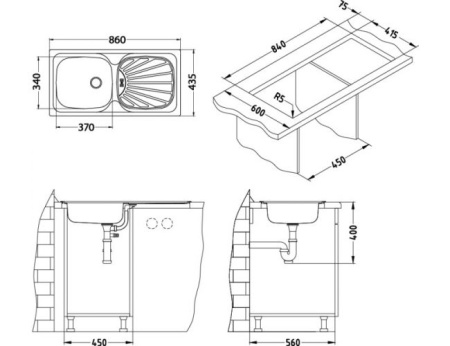 картинка Мойка BASIC 80 NAT-60 860X435 в комплекте с сифоном 1071237, от магазина SEFI