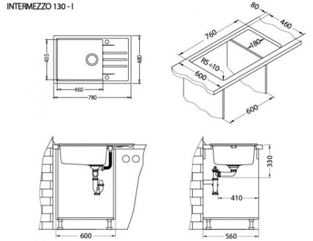 картинка Мойка FALCON 30 GRANITAL CARBON-G91 780x435x160;1X с сифоном 1105296, от магазина SEFI